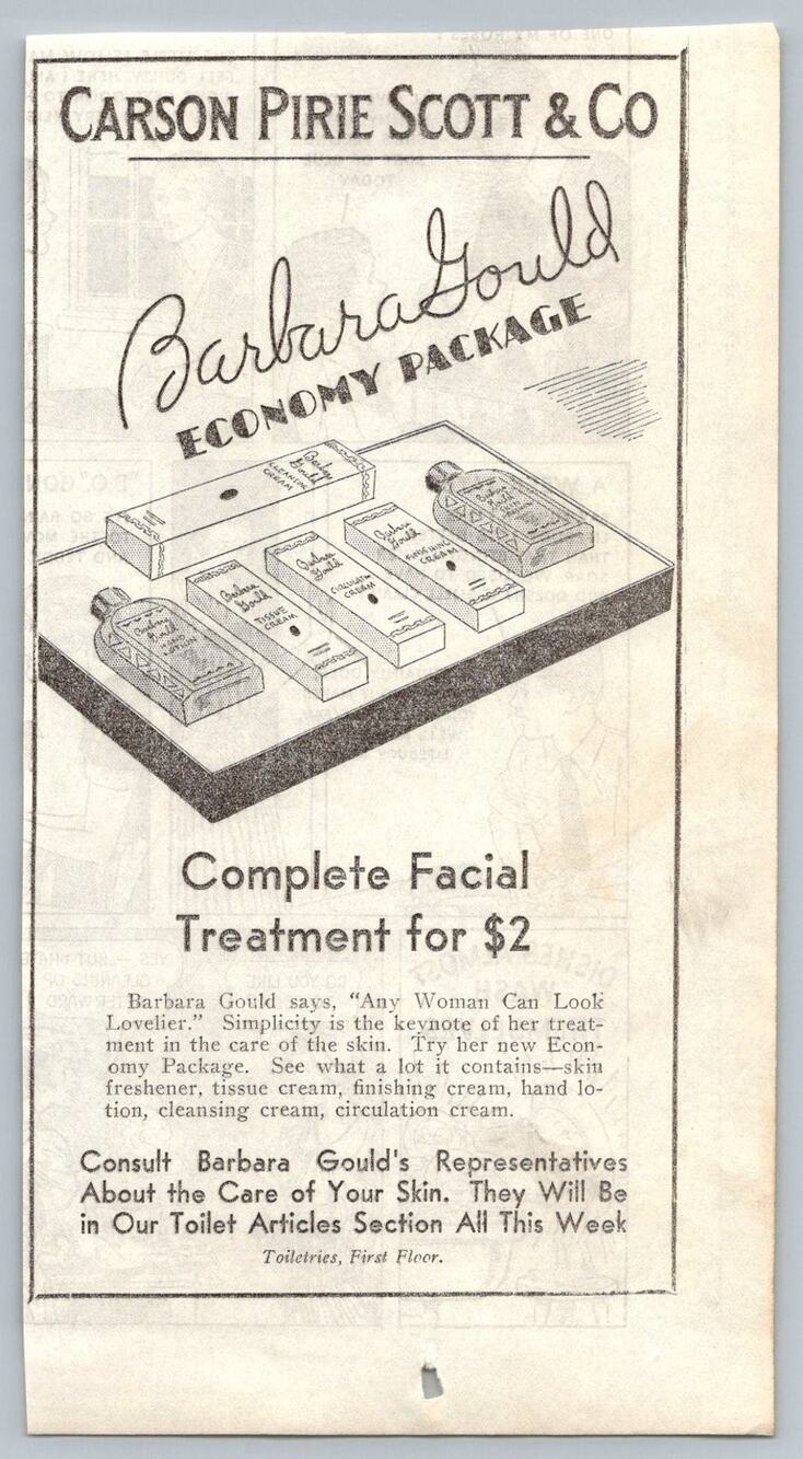 1933 Barbara Gould Cosmetics Carson Pirie Scott & Co Dept Store VTG Print Ad